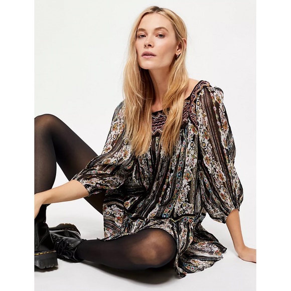 Free People Dance Magic Tunic Floral Metallic Embroidered - Picture 7 of 7